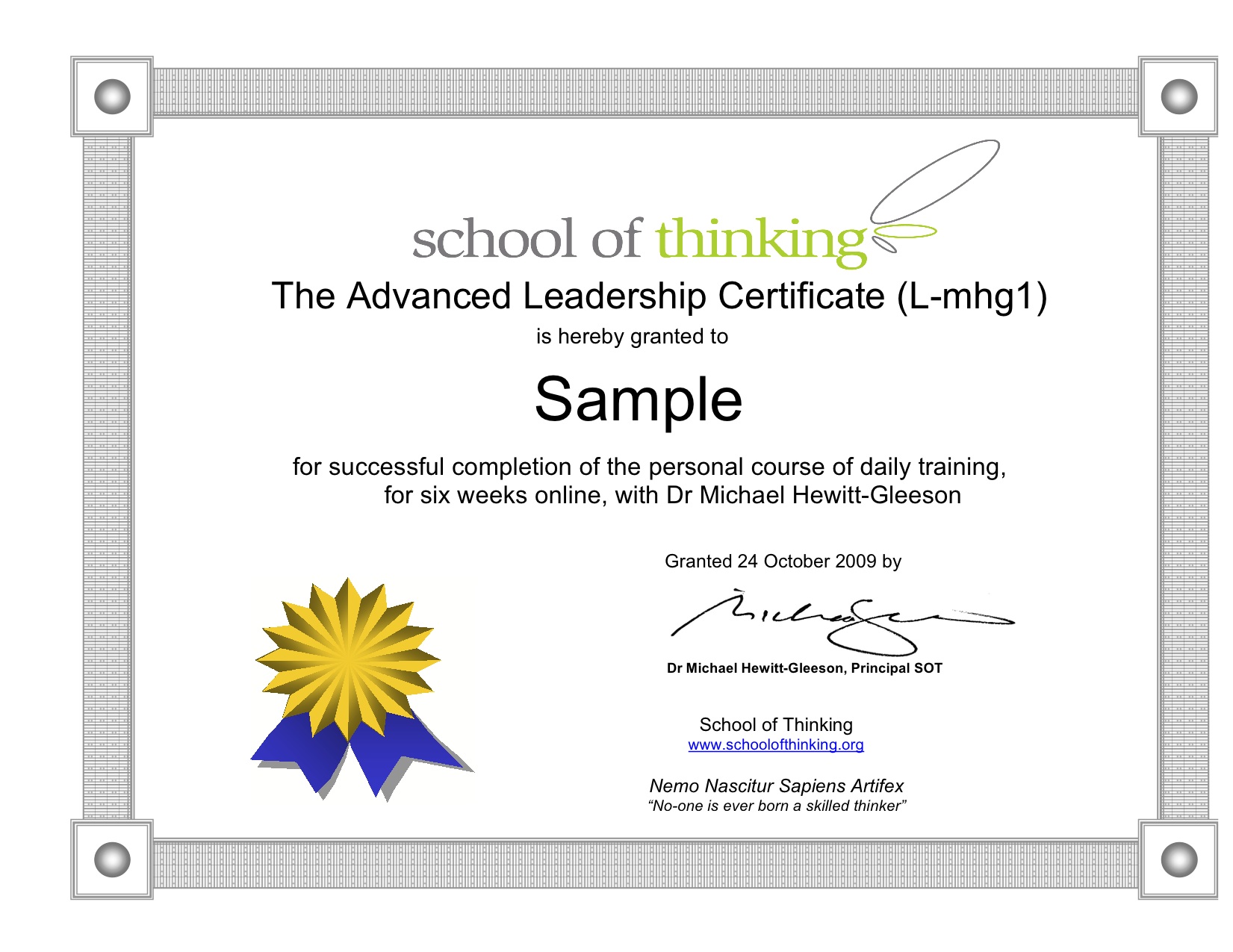 Advanced Leadership Certificate SOT School of Thinking